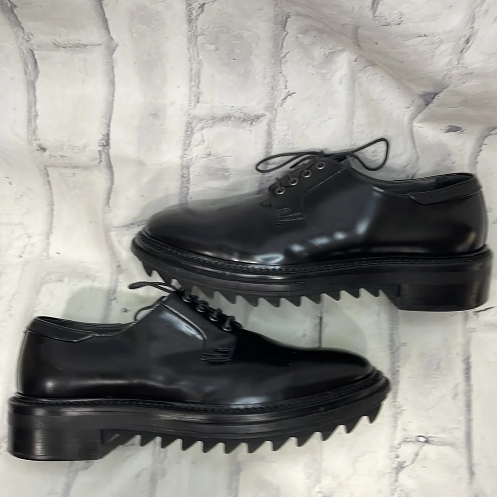 Lanvin Leather Derby Shoes Lace-Up High Gloss Black Gumbie Chunky Ribbed Sole